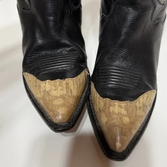 Tony Lama Vintage Black Leather Snake Cowboy Boots - Picture 10 of 17